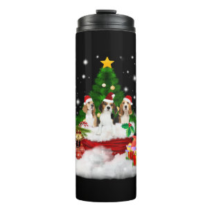 Garrafa Térmica Três Beagles Papai Noel com árvore de Natal