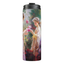 Três garotas brincando num jardim