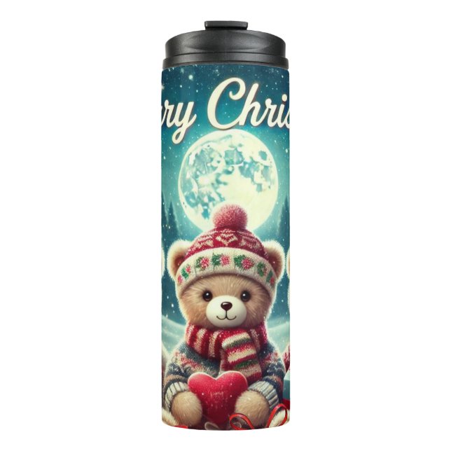 Garrafa Térmica Três Ursos de Teddy Bonitos Feliz Natal (Frente)