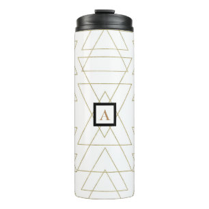 Garrafa Térmica Triângulos Dourados Chic Branco Glamour Moderno