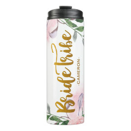 Garrafa Térmica Tribo Brito Floral e Faux Dourado com Nome