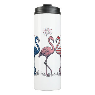 Garrafa Térmica Trio de Flamingos Patrióticos Design de Gravura Vi