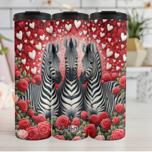 Garrafa Térmica Trio de Zebras em Jardim do Coração e Rosa