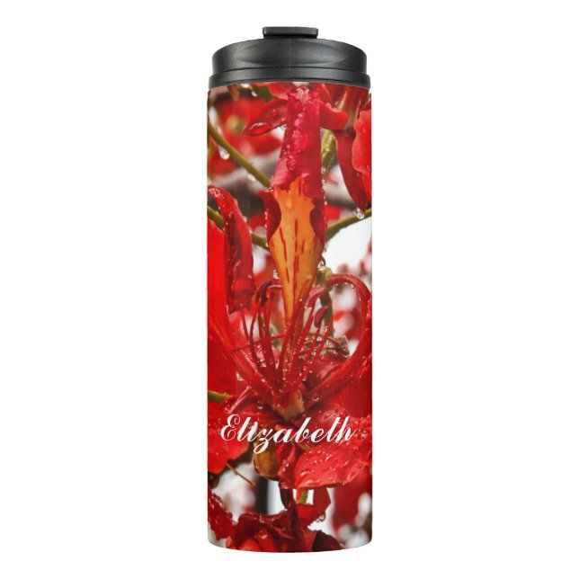 Garrafa Térmica Tropical Hibiscus Red Floral Flowers Personalize  (Frente)