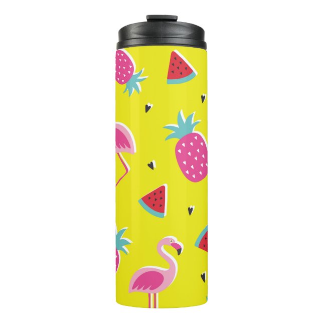 Garrafa Térmica  tropical patternwith pink pineapple, flamingos, w (Frente)