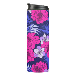 Garrafa Térmica Tropical Rosa e Roxo - Um design de hibisco brilha