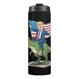 Garrafa Térmica Trump Riding Dinosaur T Rex USA Flag Americano
