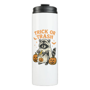 Garrafa Térmica Truque de Guaxinim Engraçado ou Lixo Halloween