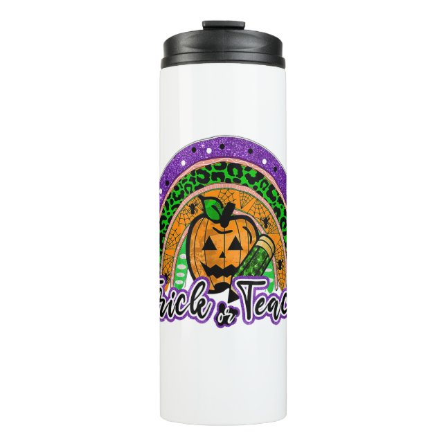 Garrafa Térmica Truque Ou Ensino Ensino Engraçado Arco-Íris Pumpki (Frente)