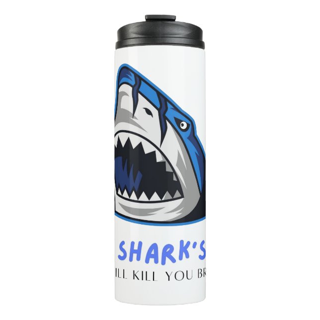 GARRAFA TÉRMICA TUBARÕES VÃO MATAR-TE... COTAÇÃO FUNNADA (Frente)