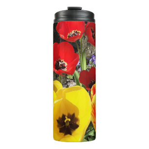 Garrafa Térmica Tulipas Amarelas e Vermelhas
