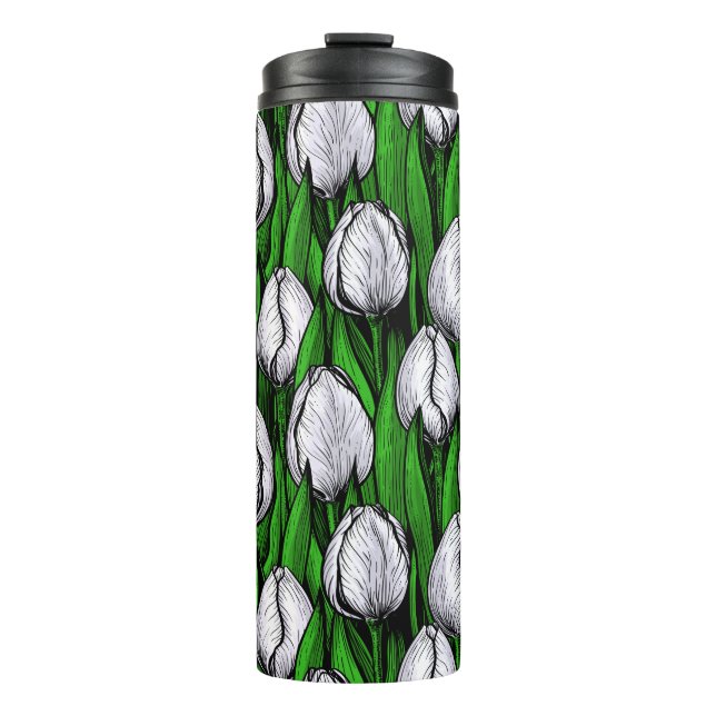 Garrafa Térmica Tulipas brancas com folhas verdes (Frente)