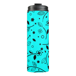 Garrafa Térmica Tumba Térmica Floral Retro Turquesa Preto Arte Lin