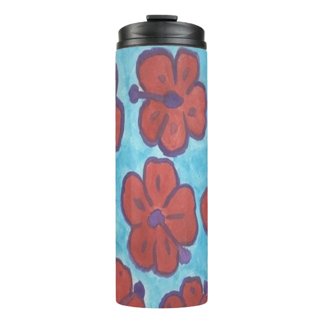Garrafa Térmica Tumbler azul e vermelho do hibiscus (Frente)