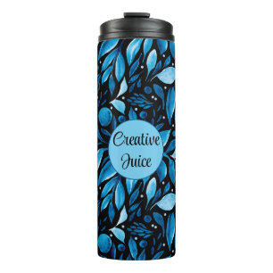 Garrafa Térmica Tumbler Botânico Preto e Azul Personalizado Térmic