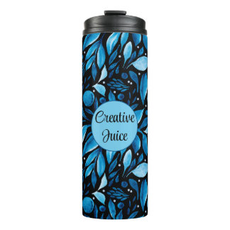 Garrafa Térmica Tumbler Botânico Preto e Azul Personalizado Térmic