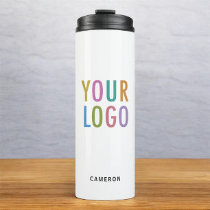 Garrafa Térmica Tumbler de Aço Inox Branca com Logotipo Empresaria