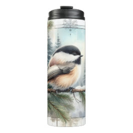 Garrafa Térmica Tumbler de Aquarela Evergreen Chickadee Bird