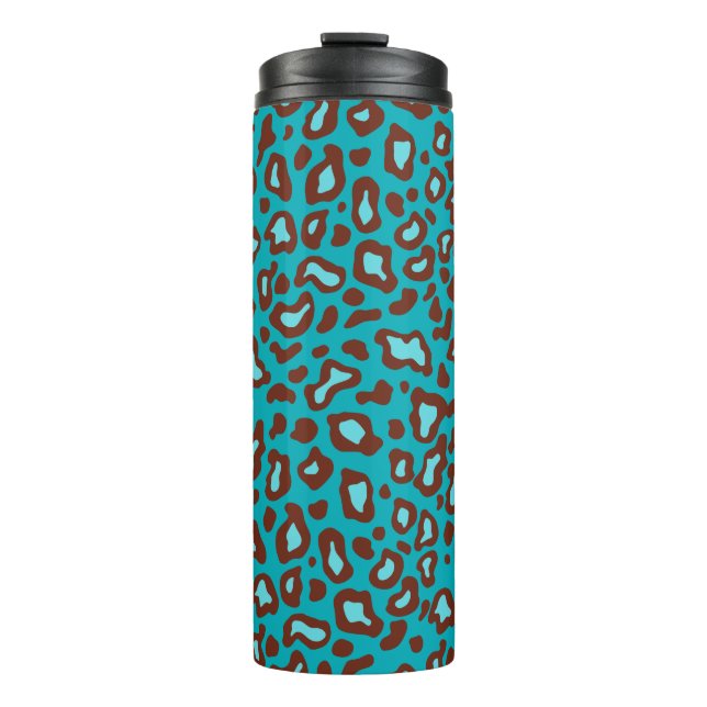Garrafa Térmica Tumbler de café térmico do Leopardo-Turquesa Retro (Frente)