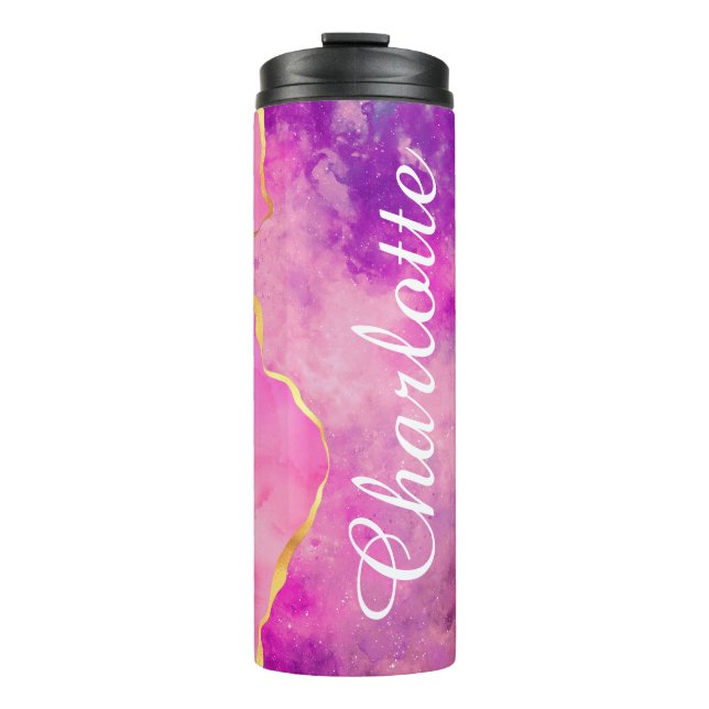 Garrafa Térmica Tumbler de cores com nuvens de brilho rosa persona (Frente)