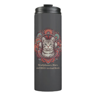 Garrafa Térmica Tumbler de Gatinho Groovy - Comprimido prateado