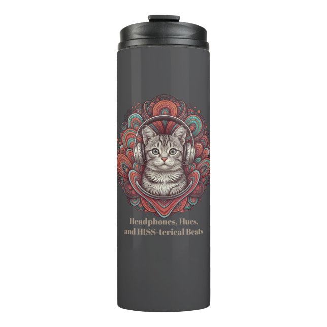 Garrafa Térmica Tumbler de Gatinho Groovy - Comprimido prateado (Frente)