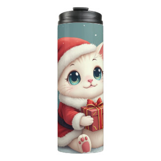 Garrafa Térmica Tumbler de Gato de Natal Branco