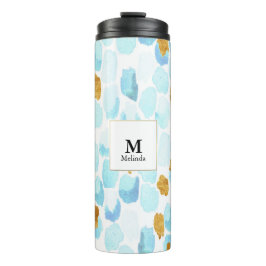 Garrafa Térmica Tumbler de Monograma com Pontos de Aquarela Azul e