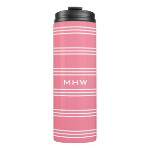 Garrafa Térmica Tumbler de monograma personalizado com riscas rosa