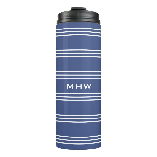 Garrafa Térmica Tumbler de monograma personalizado da Faixa Azul M (Frente)
