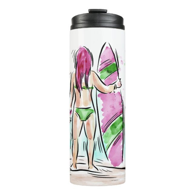Garrafa Térmica Tumbler de Nome Personalizado da Surfer Girl (Frente)