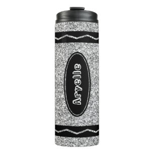 Garrafa Térmica Tumbler de Nome Personalizado de Glitter de Silver