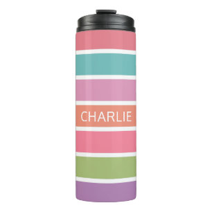 Garrafa Térmica Tumbler de nome personalizado de Stripes Coloridas