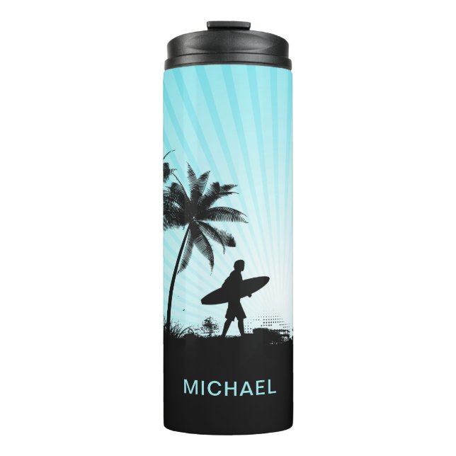 Garrafa Térmica Tumbler de nome personalizado do Beach Surfer (Frente)