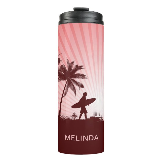 Garrafa Térmica Tumbler de nome personalizado do Beach Surfer (Frente)