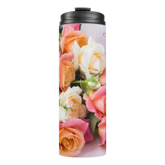 Garrafa Térmica Tumbler de Rosas de nome personalizado (Frente)