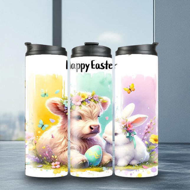 Garrafa Térmica Tumbler de Vaca Highland Páscoa Moderna Brushbrave (Criador carregado)