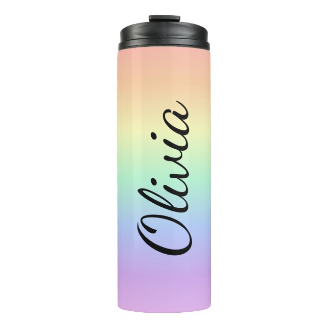 Garrafa Térmica Tumbler do Arco-Íris Personalizado com Nome (Frente)