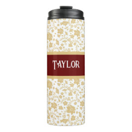 Garrafa Térmica Tumbler Dourado Floral de Fundo Branco