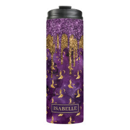 Garrafa Térmica Tumbler Dourado Roxo da Bruxa do Halloween