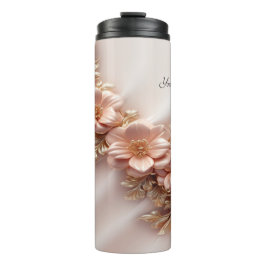 Garrafa Térmica Tumbler Floral de Pêssego Laranja Elegante