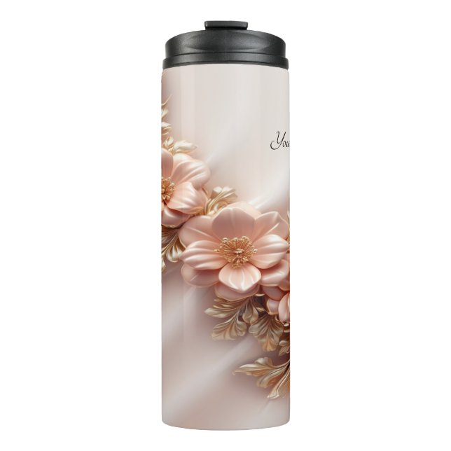 Garrafa Térmica Tumbler Floral de Pêssego Laranja Elegante (Frente)