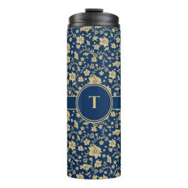 Garrafa Térmica Tumbler Floral do Marinho Dourado Personalizado
