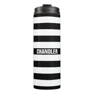 Garrafa Térmica Tumbler listrado preto e branco personalizado
