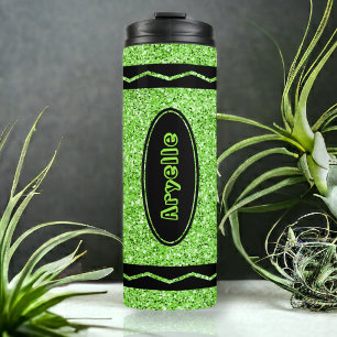 Garrafa Térmica Tumbler - Nome do Tumbler - Glitter Verde da Maç