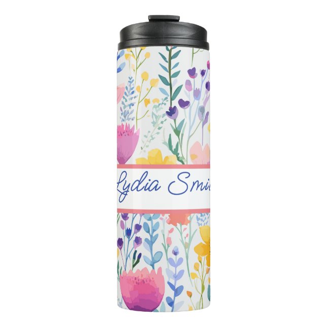 Garrafa Térmica Tumbler personalizado para bebidas florais (Frente)
