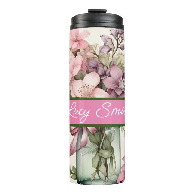 Garrafa Térmica Tumbler personalizado para bebidas florais (Frente)
