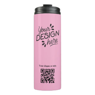 Garrafa Térmica Tumbler Pessoal com Código QR Rosa Suave e Slogan