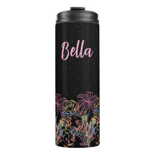 Garrafa Térmica Tumbler Preto Floral Personalizado Noite Estrelada
