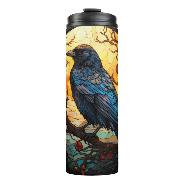 Garrafa Térmica Tumbler Raven Raven Halloween de Vidro Estreito (Frente)